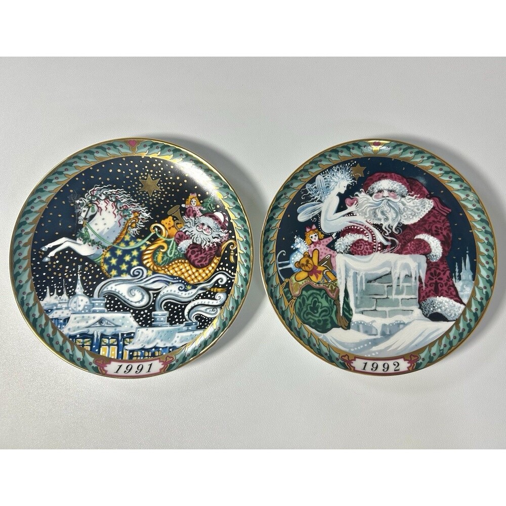 Bing & Grondahl 1991, 92 Santa Claus Collection Porcelain Decorative Plates Vtg